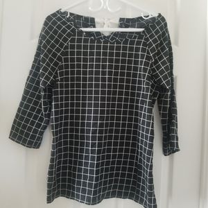 Black checkered top with bow detail